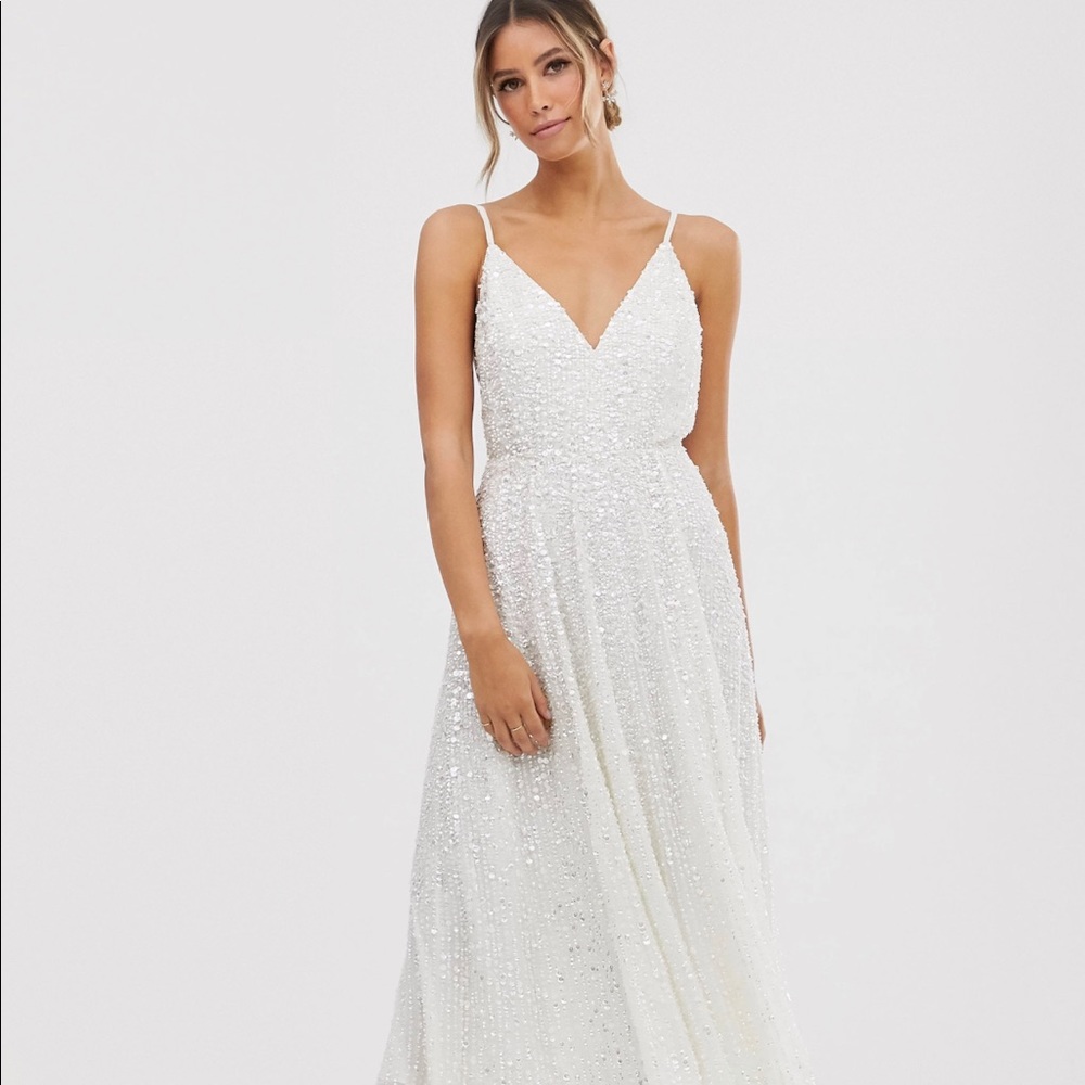 ASOS Bridal Beaded and Sequin Midi Dress - Cream - Size 8